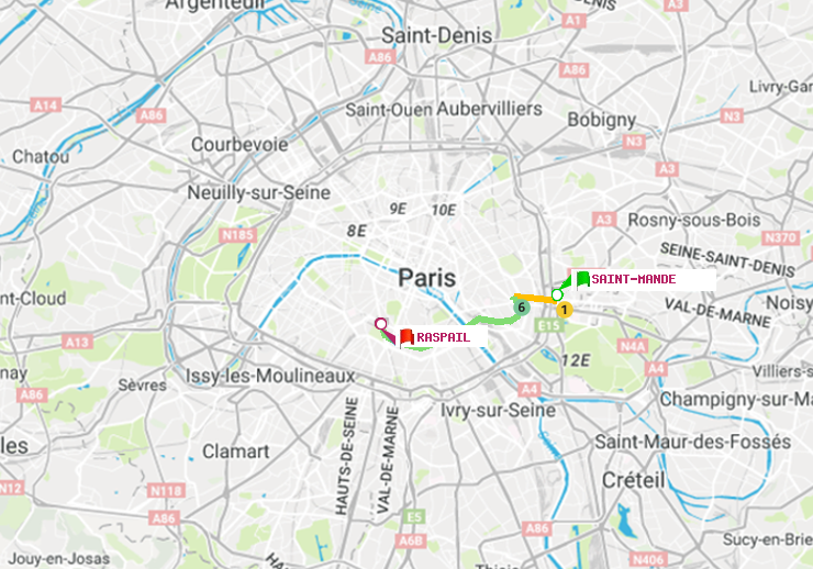 plan itinéraire ratp de Saint-Mandé à Raspail