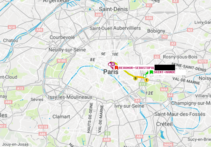plan itinéraire ratp de Saint-Mandé à Réaumur-Sébastopol