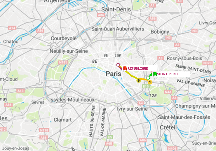 plan itinéraire ratp de Saint-Mandé à République