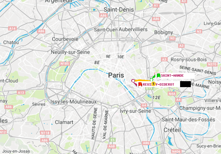 plan itinéraire ratp de Saint-Mandé à Reuilly-Diderot