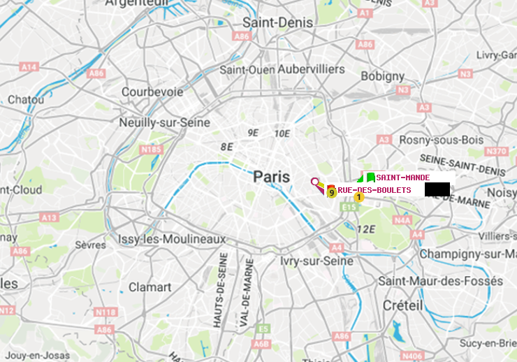 plan itinéraire ratp de Saint-Mandé à Rue des Boulets