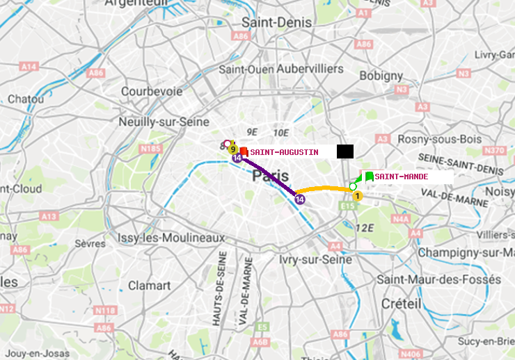 plan itinéraire ratp de Saint-Mandé à Saint-Augustin