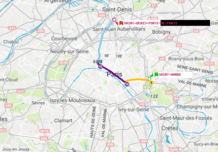 plan itinéraire ratp de Saint-Mandé à Saint-Denis-Porte de Paris
