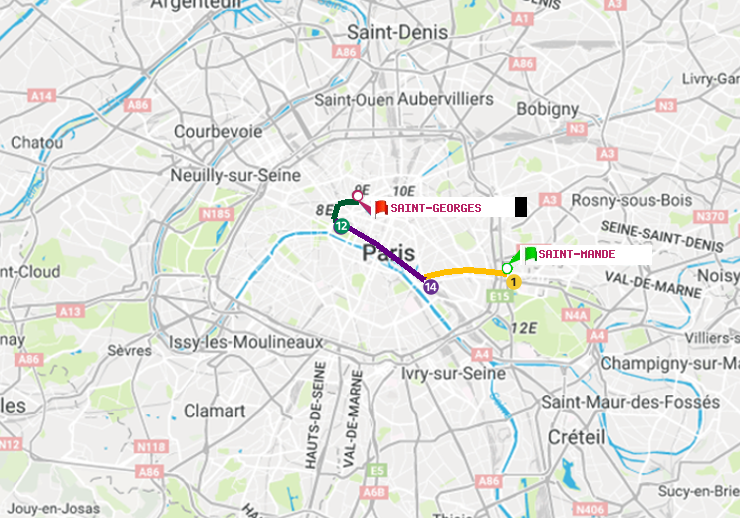 plan itinéraire ratp de Saint-Mandé à Saint-Georges