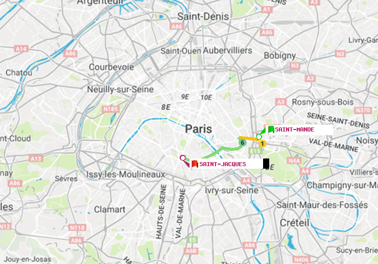 plan itinéraire ratp de Saint-Mandé à Saint-Jacques