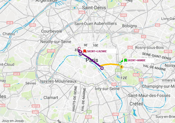 plan itinéraire ratp de Saint-Mandé à Saint-Lazare