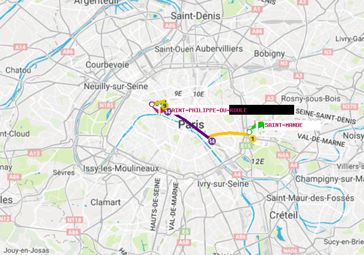 plan itinéraire ratp de Saint-Mandé à Saint-Philippe du Roule