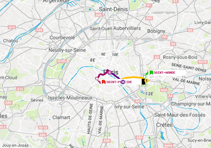 plan itinéraire ratp de Saint-Mandé à Saint-Placide