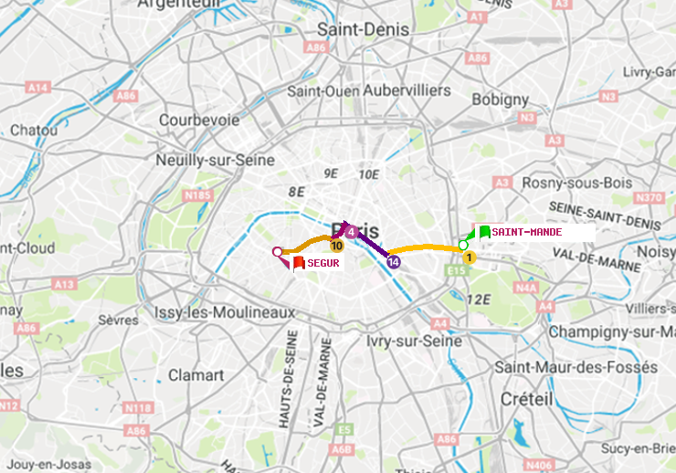 plan itinéraire ratp de Saint-Mandé à Ségur
