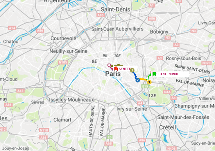 plan itinéraire ratp de Saint-Mandé à Sentier