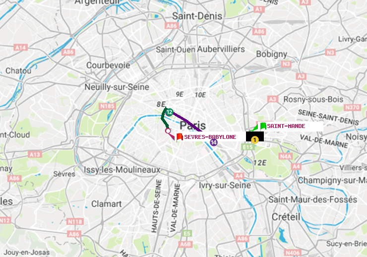 plan itinéraire ratp de Saint-Mandé à Sèvres-Babylone