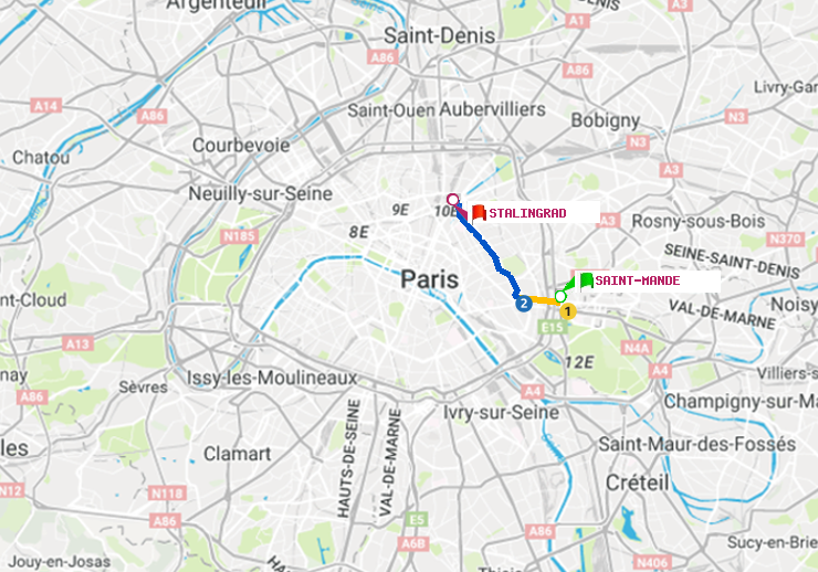 plan itinéraire ratp de Saint-Mandé à Stalingrad