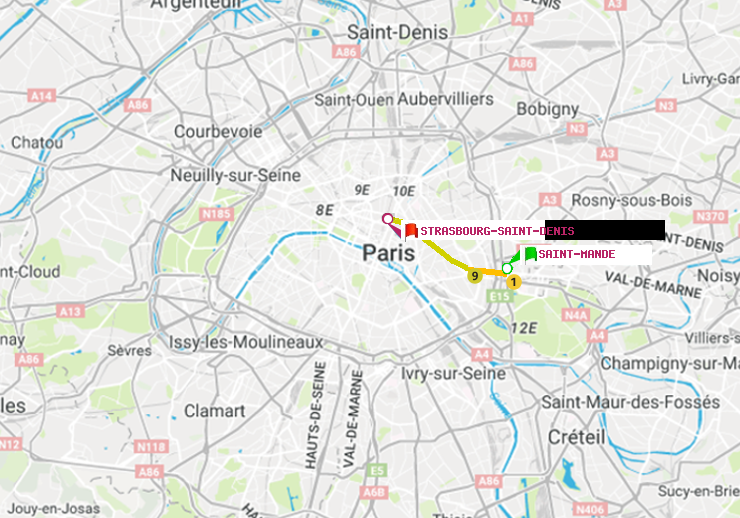 plan itinéraire ratp de Saint-Mandé à Strasbourg-Saint-Denis