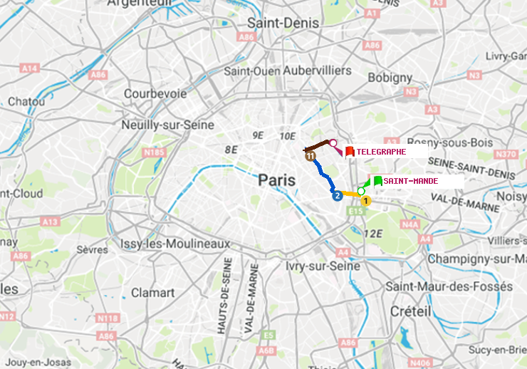 plan itinéraire ratp de Saint-Mandé à Telegraphe