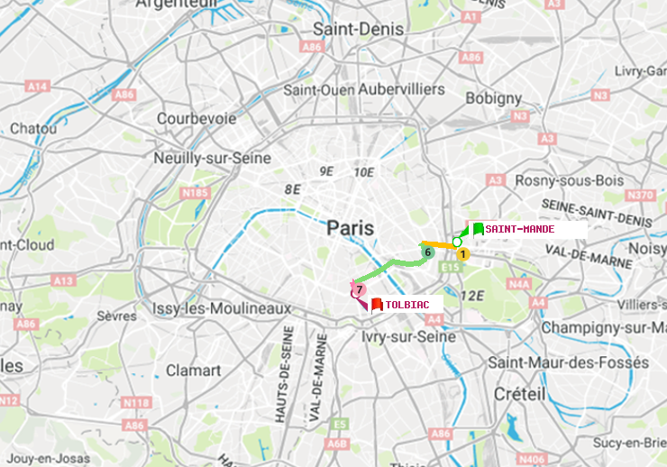 plan itinéraire ratp de Saint-Mandé à Tolbiac