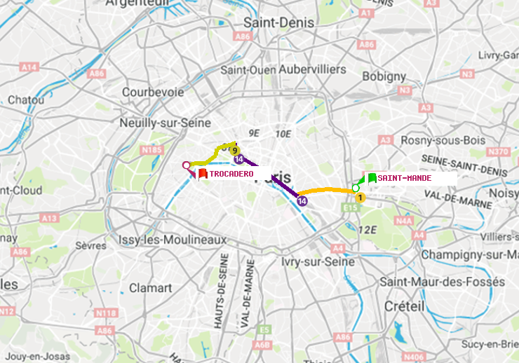 plan itinéraire ratp de Saint-Mandé à Trocadéro