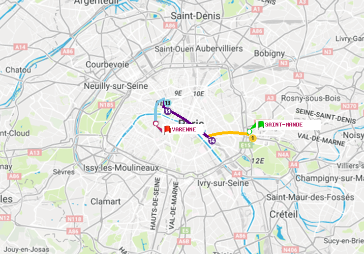 plan itinéraire ratp de Saint-Mandé à Varenne