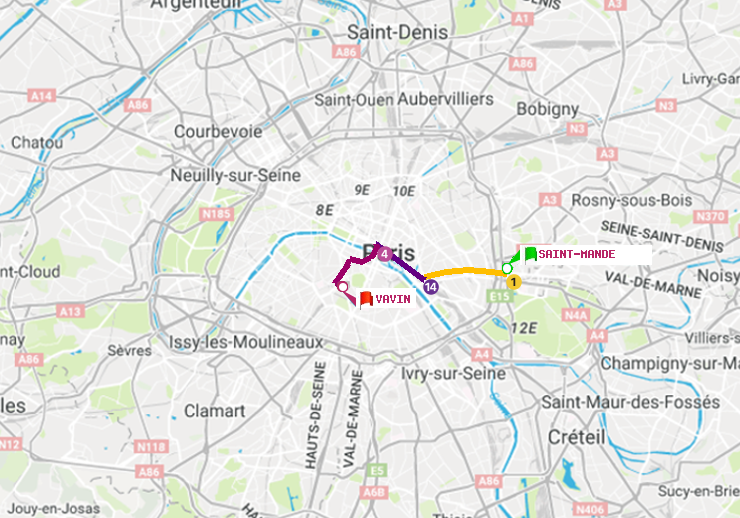 plan itinéraire ratp de Saint-Mandé à Vavin