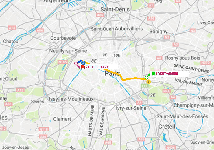 plan itinéraire ratp de Saint-Mandé à Victor Hugo