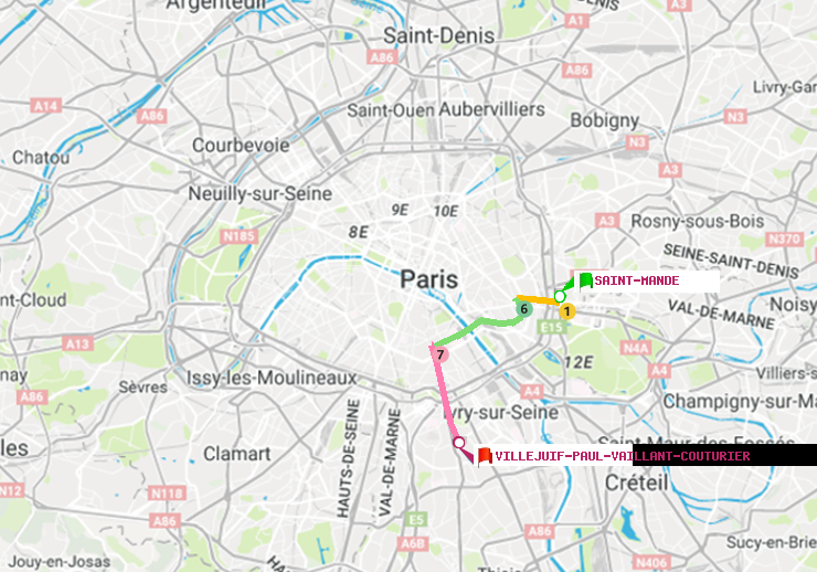 plan itinéraire ratp de Saint-Mandé à Villejuif-Paul Vaillant Couturier (Hôpital Paul Brousse)