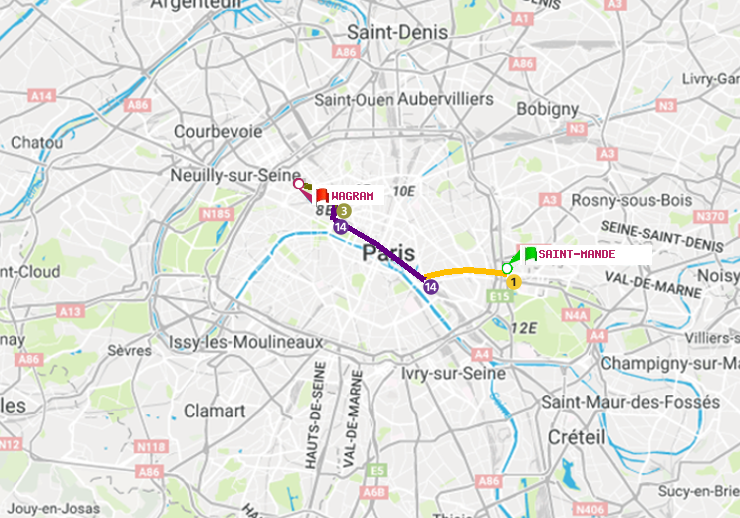plan itinéraire ratp de Saint-Mandé à Wagram