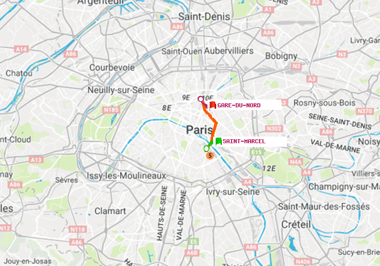plan itinéraire ratp de Saint-Marcel à Gare du Nord