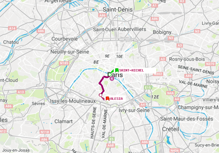 plan itinéraire ratp de Saint-Michel à Alésia