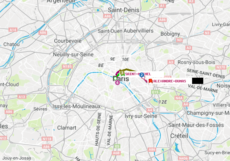 plan itinéraire ratp de Saint-Michel à Alexandre-Dumas