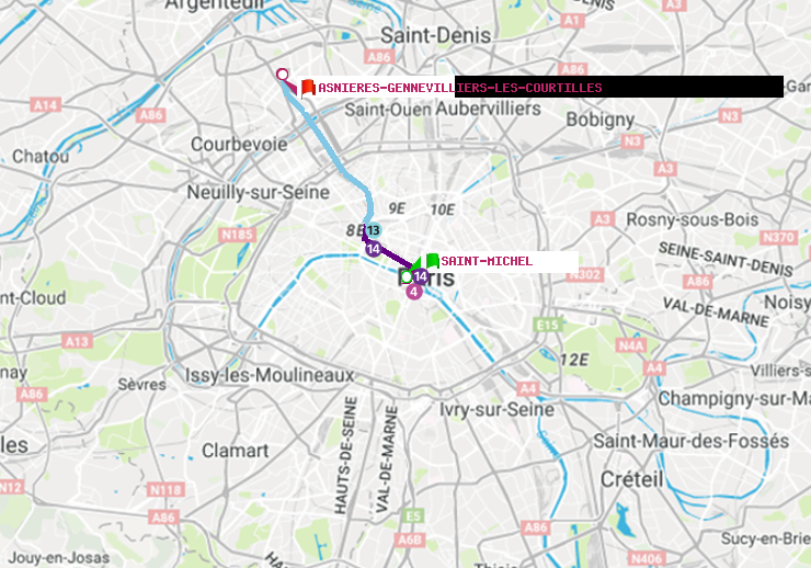 plan itinéraire ratp de Saint-Michel à Asnieres-Gennevilliers Les Courtilles
