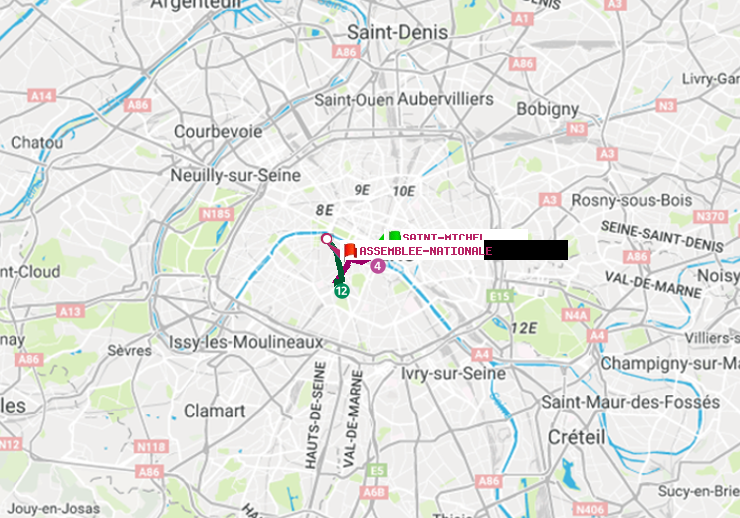 plan itinéraire ratp de Saint-Michel à Assemblée Nationale