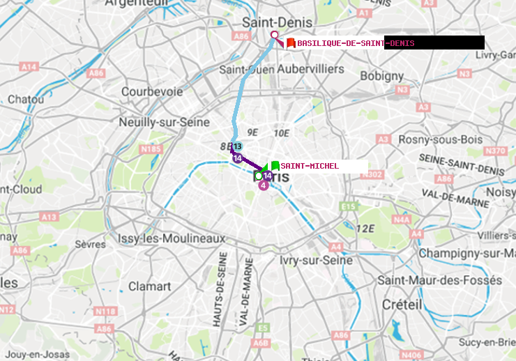 plan itinéraire ratp de Saint-Michel à Basilique de Saint-Denis
