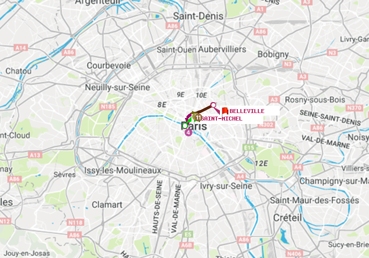 plan itinéraire ratp de Saint-Michel à Belleville