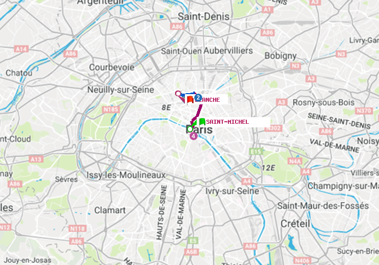 plan itinéraire ratp de Saint-Michel à Blanche