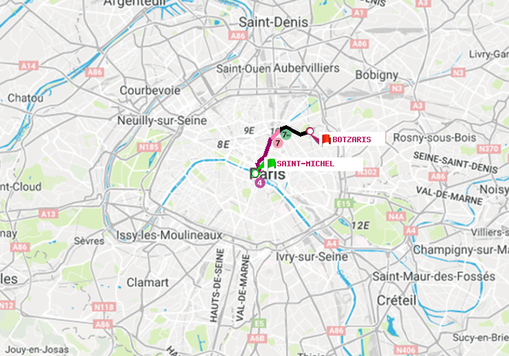 plan itinéraire ratp de Saint-Michel à Botzaris