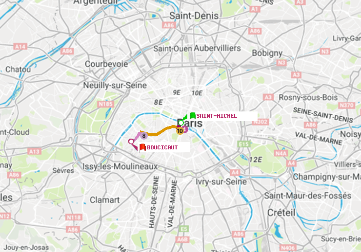 plan itinéraire ratp de Saint-Michel à Boucicaut