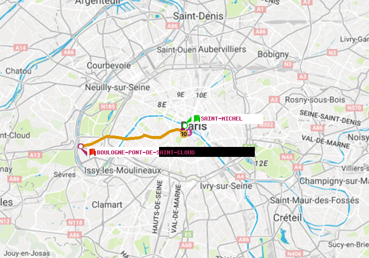 plan itinéraire ratp de Saint-Michel à Boulogne Pont de Saint-Cloud