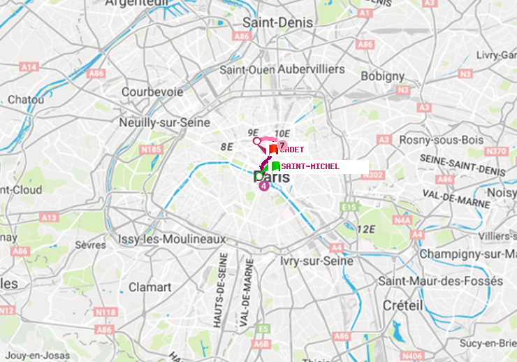 plan itinéraire ratp de Saint-Michel à Cadet