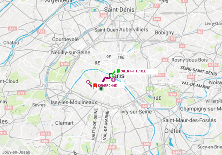plan itinéraire ratp de Saint-Michel à Cambronne