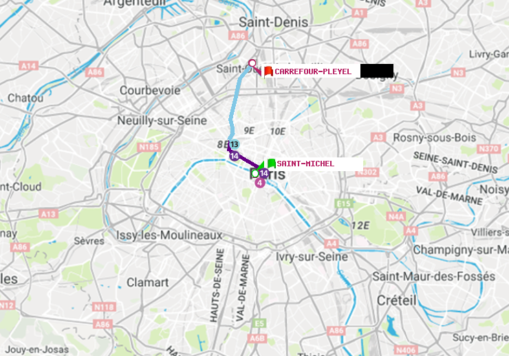 plan itinéraire ratp de Saint-Michel à Carrefour-Pleyel