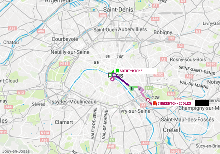 plan itinéraire ratp de Saint-Michel à Charenton-Ecoles