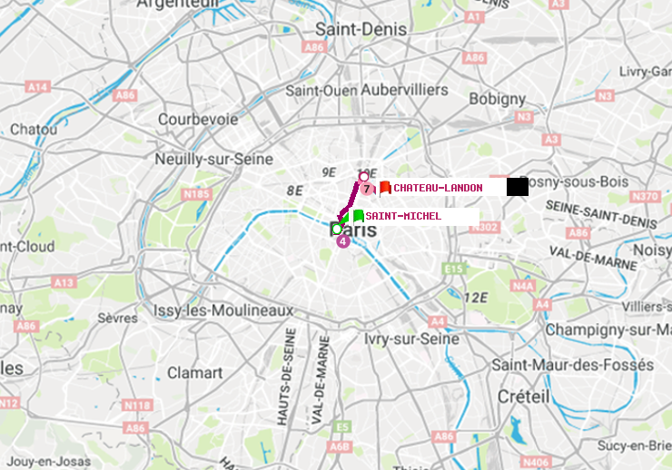 plan itinéraire ratp de Saint-Michel à Château Landon