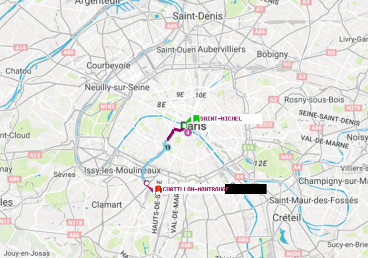 plan itinéraire ratp de Saint-Michel à Châtillon Montrouge