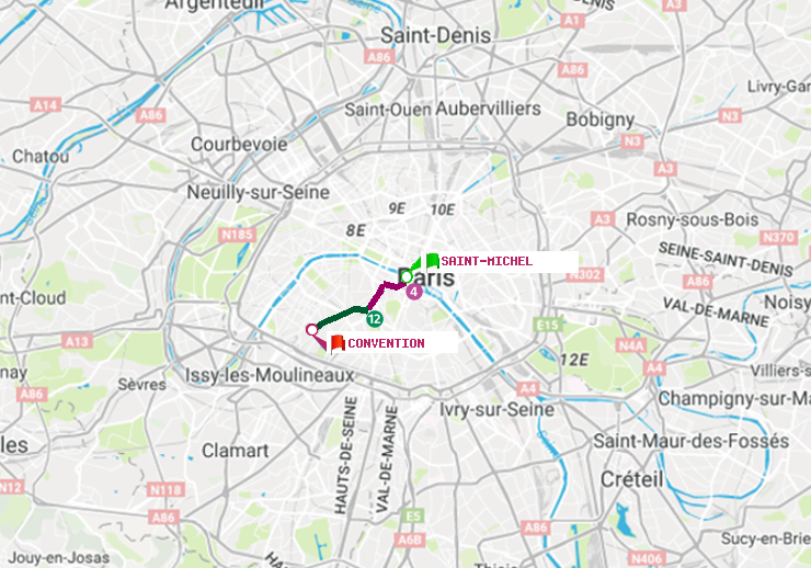plan itinéraire ratp de Saint-Michel à Convention