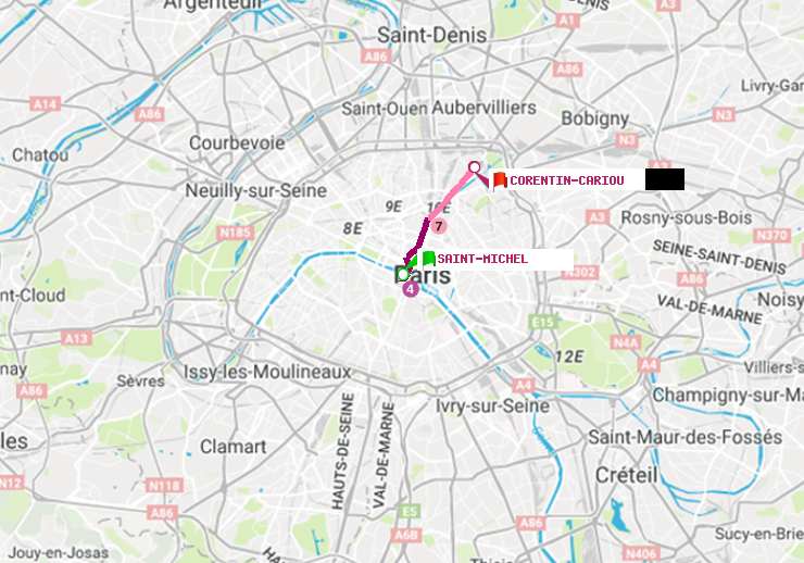 plan itinéraire ratp de Saint-Michel à Corentin-Cariou