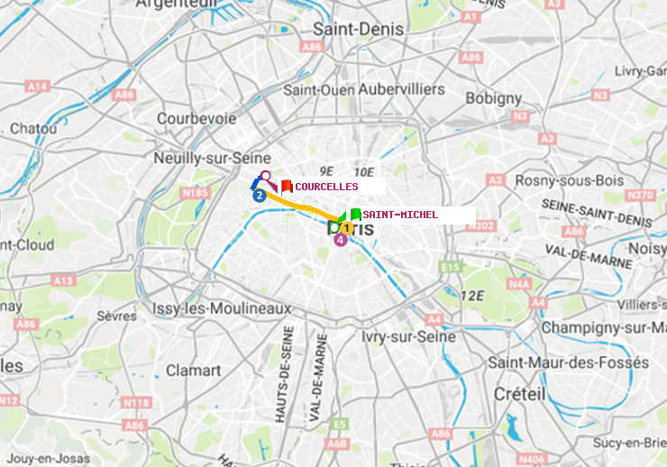 plan itinéraire ratp de Saint-Michel à Courcelles