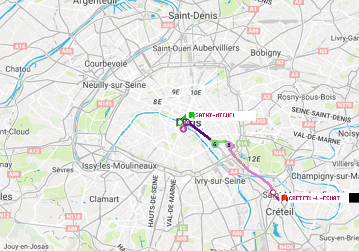 plan itinéraire ratp de Saint-Michel à Créteil-L