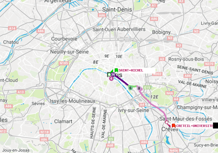 plan itinéraire ratp de Saint-Michel à Créteil-Université