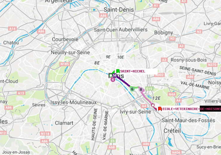 plan itinéraire ratp de Saint-Michel à Ecole Vétérinaire de Maisons-Alfort