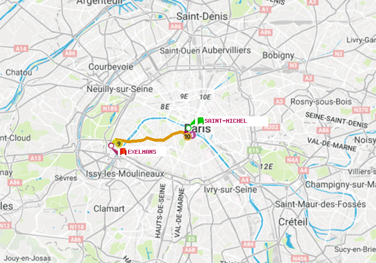 plan itinéraire ratp de Saint-Michel à Exelmans