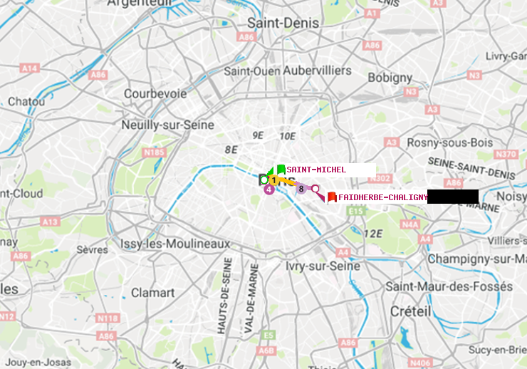 plan itinéraire ratp de Saint-Michel à Faidherbe-Chaligny